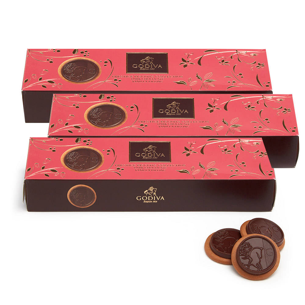 Godiva Lady Noir Chocolate Biscuits, Set of 3, 12 pc each Dark Chocolate