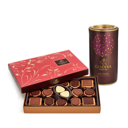 Godiva Milk Chocolate Hot Cocoa Tin & Chocolate Biscuit Gift Box and Ballotin, 32 pc Dark, White Chocolate